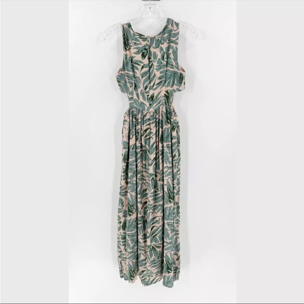 MIOU MUSE Isla Tropic Cutout Dress Green/Cream Size Small - Picture 3 of 4